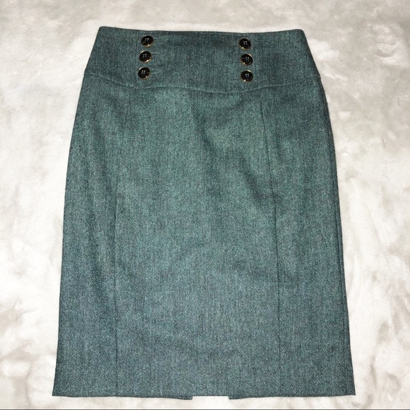 Teal Tweed Skirt Pencil Back Zipper - Picture 1 of 10